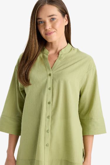 Regular Fit Apaş Yaka Flamlı Pamuk Uzun Kollu Gömlek