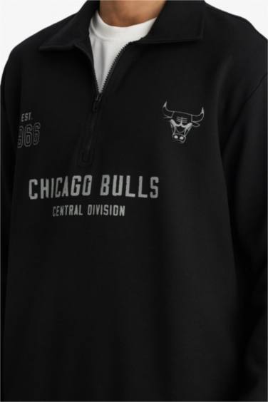 NBA Chicago Bulls Relax Fit Polo Yaka Jakarlı Sweatshirt