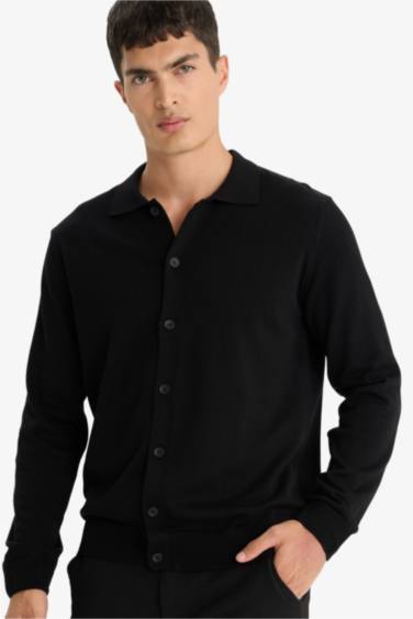 Standard Fit Polo Collar Knitwear Cardigan