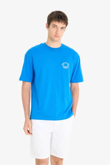 Boxy Fit Crew Neck Back Printed Cotton T-Shirt