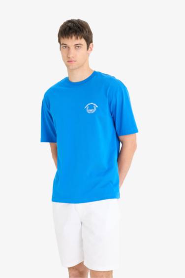 Boxy Fit Crew Neck Back Printed Cotton T-Shirt