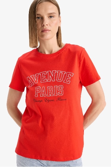 Regular Fit Crew Neck Printed Cotton T-Shirt