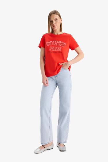 Regular Fit Crew Neck Printed Cotton T-Shirt