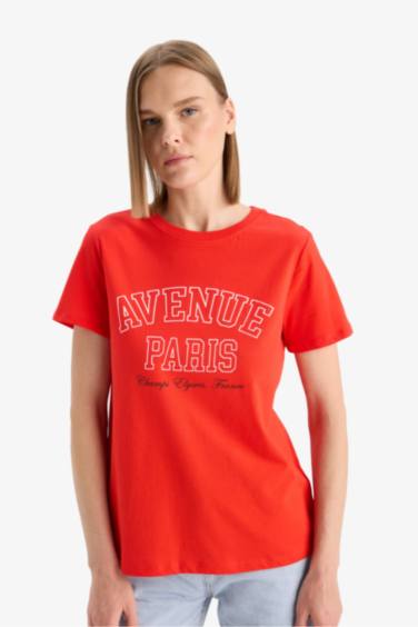 Regular Fit Crew Neck Printed Cotton T-Shirt