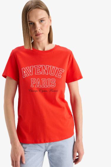 Regular Fit Crew Neck Printed Cotton T-Shirt