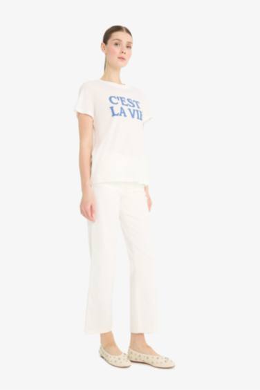 Regular Fit Crew Neck Printed Cotton T-Shirt