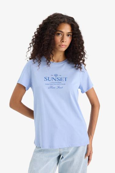 Regular Fit Crew Neck Printed Cotton T-Shirt