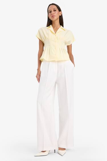 Slim Fit Shirt Collar Poplin Short Sleeve Shirt