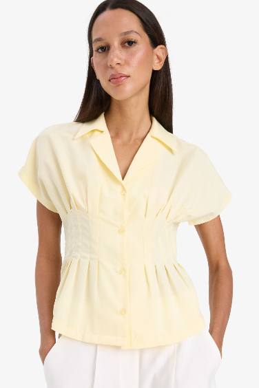 Slim Fit Shirt Collar Poplin Short Sleeve Shirt