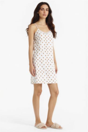 %100 Pamuk Regular Fıt U Yaka Askılı Gecelik - Görsel 2