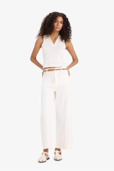 Regular Fit Pocketed High Waist Gabardine Trousers