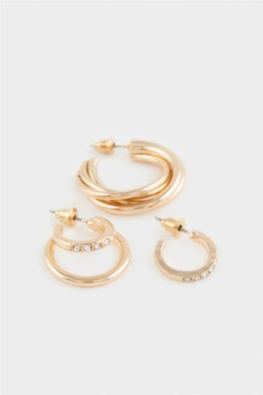 Kadın 5'li Taşlı Gold Küpe