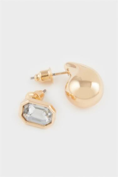 Kadın 5'li Taşlı Gold Küpe