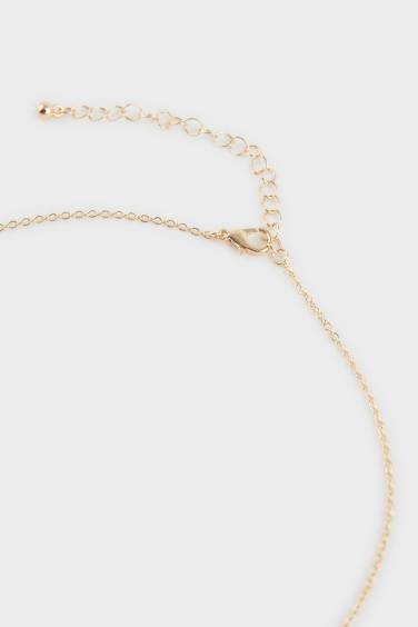 Kadın İnci ve Çiçek Detaylı Gold Kolye Küpe Seti