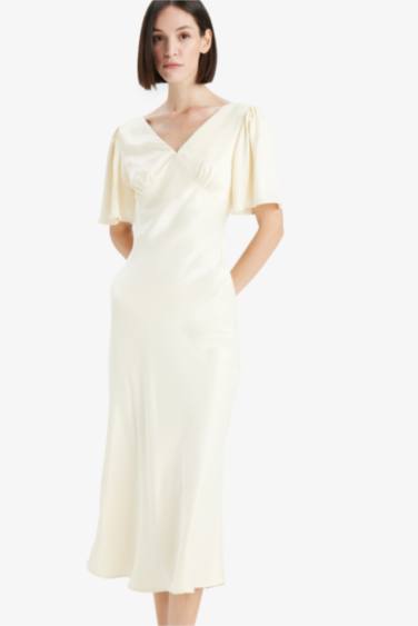 V-Neck Satin Midi Dress