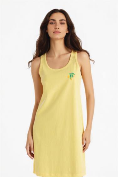 %100 Pamuk Regular Fıt U Yaka Baskılı Kolsuz Gecelik - Görsel 2