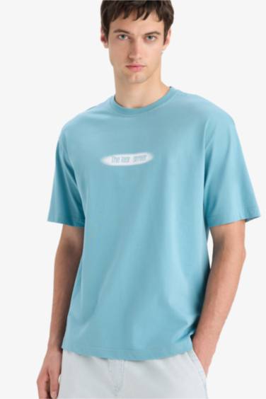 Boxy Fit Crew Neck Printed Short Sleeve T-Shirt