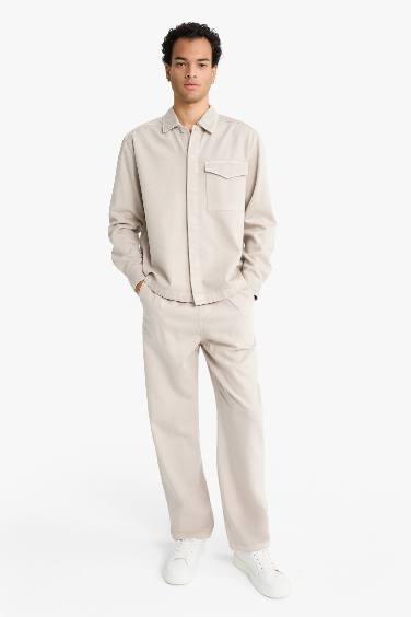 Baggy Fit Wide Leg Gabardine Trousers