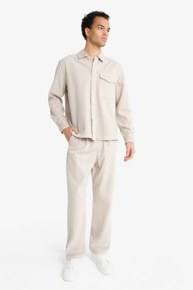 Baggy Fit Wide Leg Gabardine Trousers