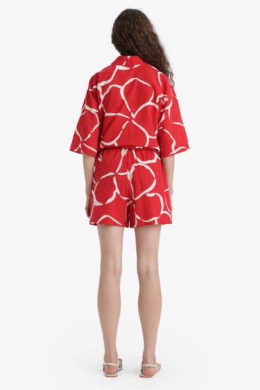 %100 Pamuk Normal Bel Desenli Kısa Paça Şort - Görsel 6