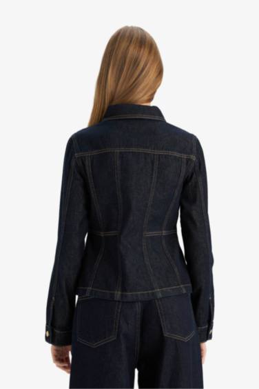 %100 Pamuk Düğmeli Cep Detaylı Denim Ceket - Görsel 8