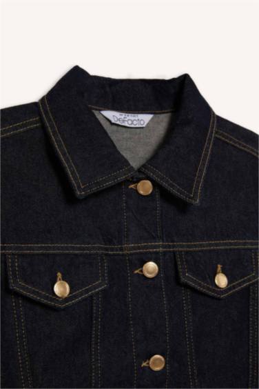 %100 Pamuk Düğmeli Cep Detaylı Denim Ceket - Görsel 10