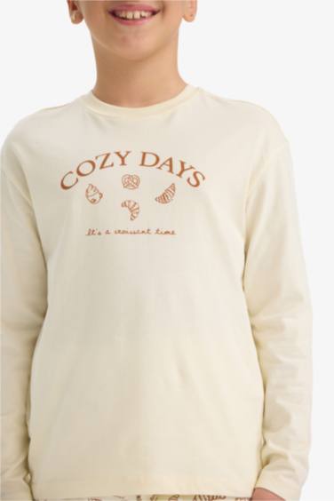 Kız Çocuk Pijama Takımı Baskılı Uzun Kollu Üst Desenli Uzun Alt