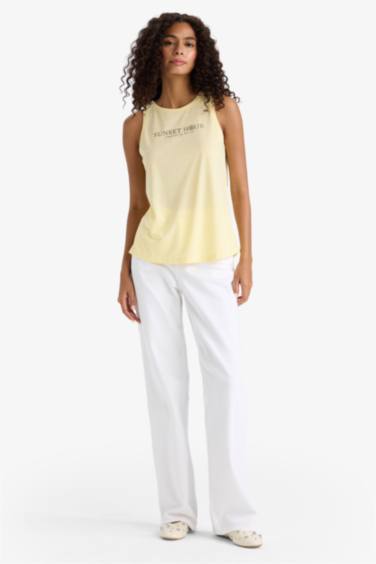 Relax Fit Slogan Printed Crew Neck Tank Top