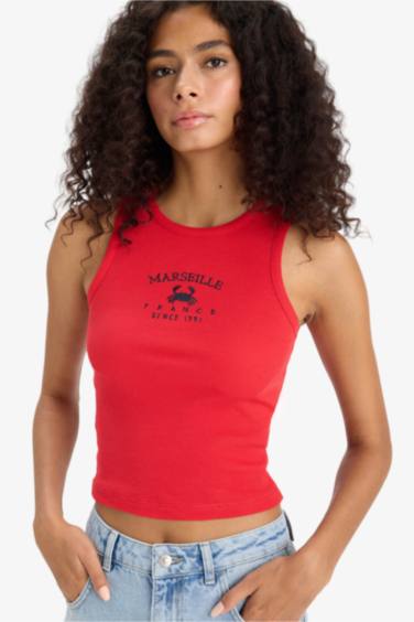 Slim Fit Printed Halter Neck Corduroy Tank Top