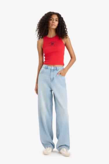 Slim Fit Printed Halter Neck Corduroy Tank Top