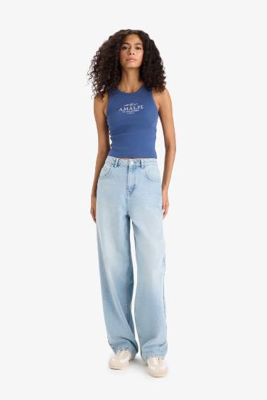 Slim Fit Printed Camisole Halter Collar Tank Top