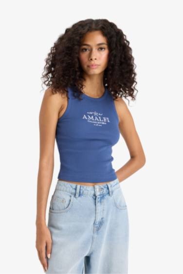 Slim Fit Printed Camisole Halter Collar Tank Top