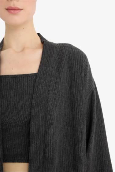 Relax Fit Crinkle Midi Cardigan