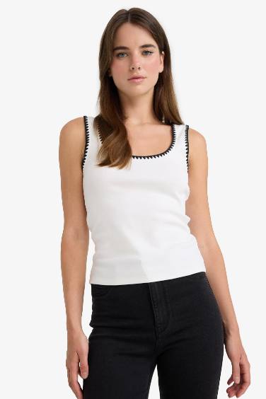 Slim Fit Ribana Round Collar Tank Top