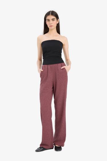 Flexible Waist Crinkle Wide Leg Trousers