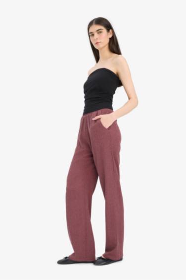 Flexible Waist Crinkle Wide Leg Trousers