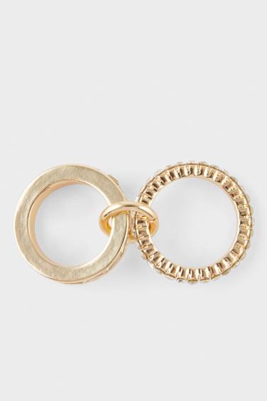 Bague dorée en 2 pièces avec pierres pour femme