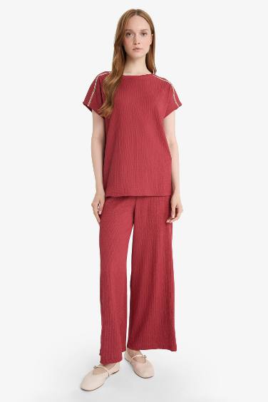 Crew Neck Crepe Short Sleeve T-Shirt