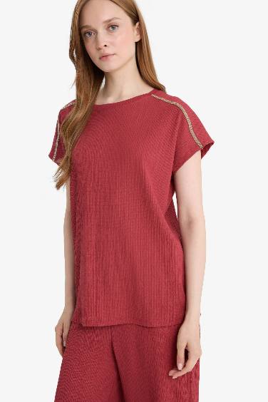 Crew Neck Crepe Short Sleeve T-Shirt