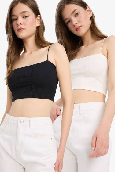 Coool Fitted Crop Fitilli Kaşkorse Askılı 2'li Atlet