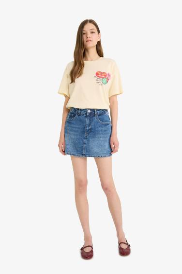 تيشيرت نص ردن اوفر سايز بياخة مستديرة وطبعة من الخلف