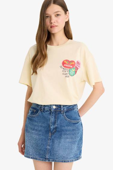 تيشيرت نص ردن اوفر سايز بياخة مستديرة وطبعة من الخلف