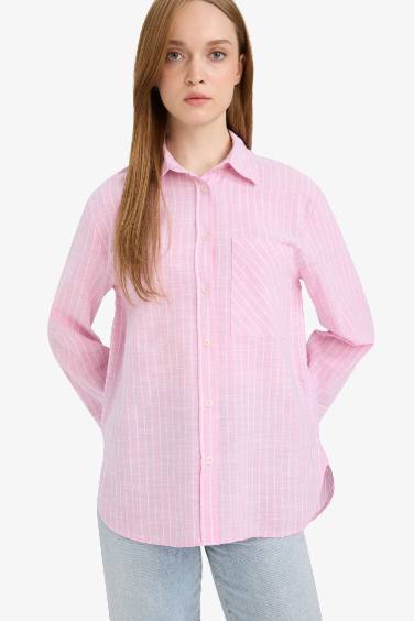 قميص مخطط قطن ردن طويل قصة مريحة