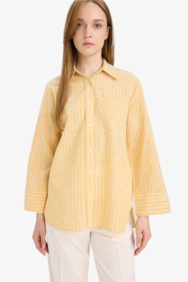 قميص مخطط قطن ردن طويل قصة مريحة