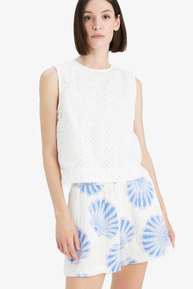 Regular Fit Embroidered Sleeveless Blouse