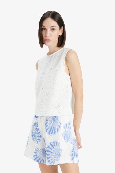 Regular Fit Embroidered Sleeveless Blouse