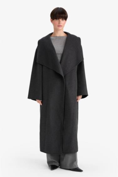 Regular Fit Düğmeli Uzun Kaşe Kaban