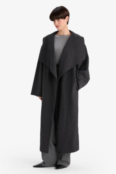 Regular Fit Düğmeli Uzun Kaşe Kaban