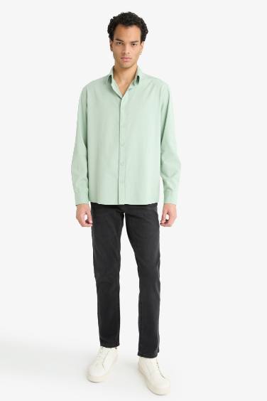 Regular Fit Polo Yaka Dokuma Uzun Kollu Gömlek