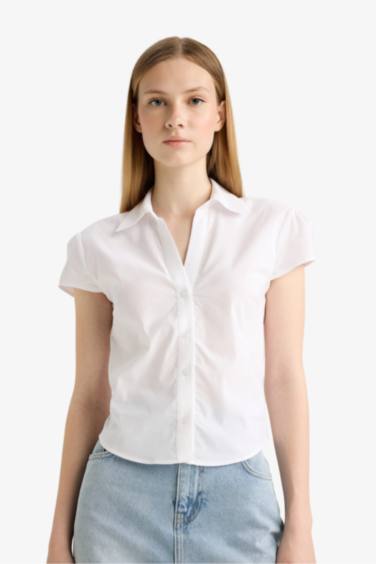 Coool Fitted Poplin Kısa Kollu Beyaz Gömlek